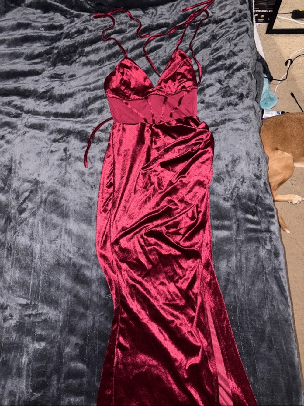 SHEIN Wine Red Velvet Maxi Slip Dress with Strappy Back
